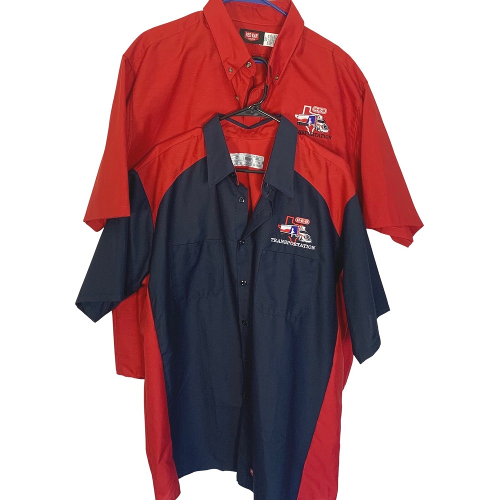 Lot of 2 HEB Transportation Work Uniform Shirts Mens XXL Button Front Red & Blue
